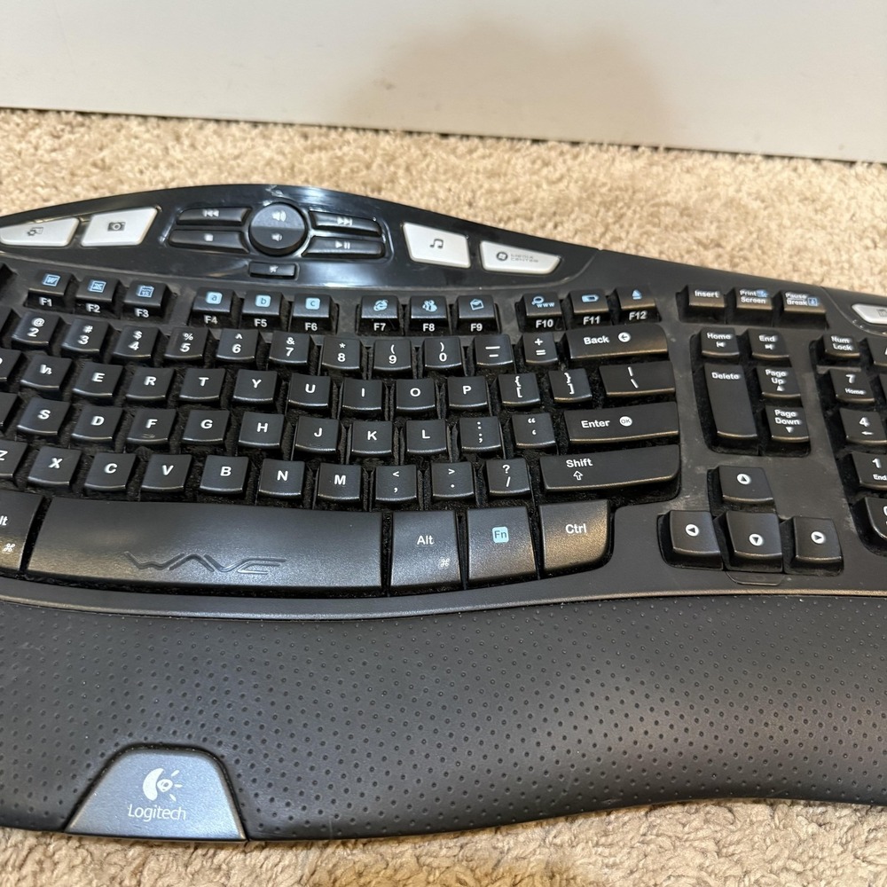 Logitech Wave 2.4 Cordless Ergonomic Keyboard Y-RBN90 Wireless Black Wrist Rest - Picture 4 of 8